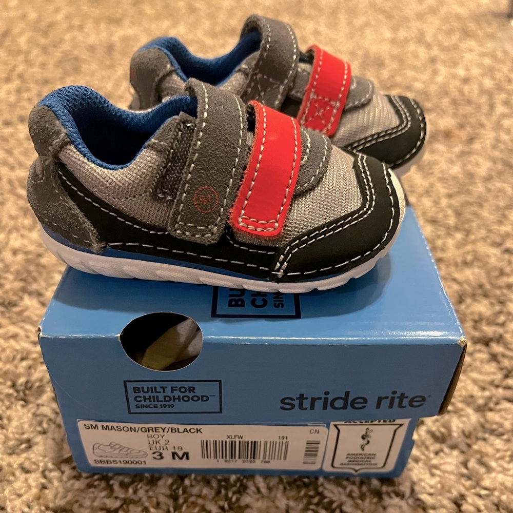 Stride Rite Mason Gray and Red Baby Sneakers
